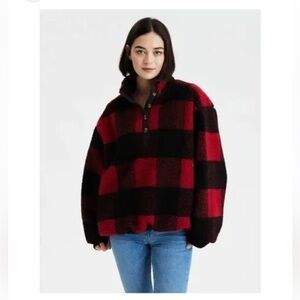 American Eagle sherpa buffalo plaid sweater size XS